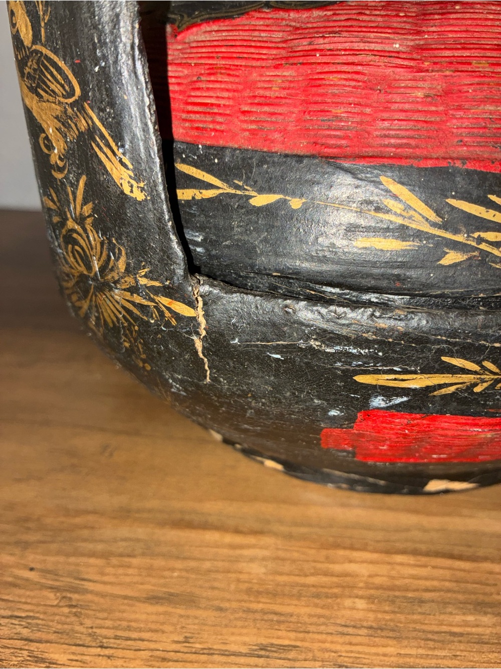 Vintage Chinese Peranakan Wedding Basket Hand Painted Black Red Bamboo rare - Picture 15 of 16